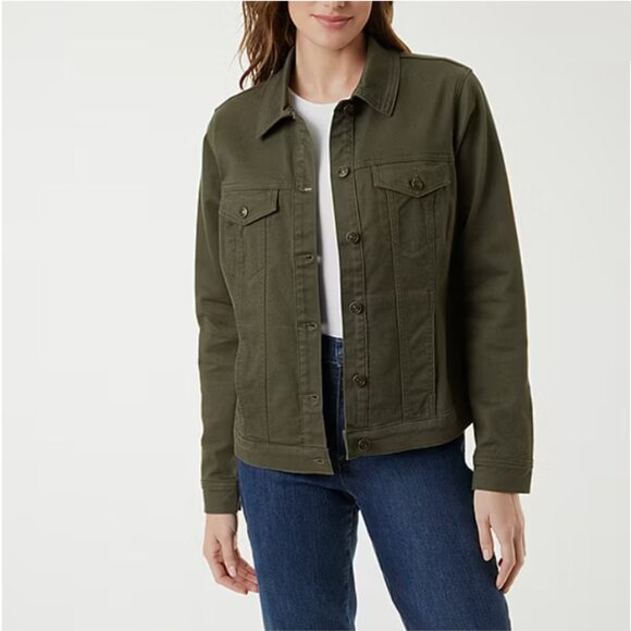 NWT Gloria Vanderbilt Women's Amanda Twill Trucker Jacket Green Size S $70 8C110 - Picture 1 of 3
